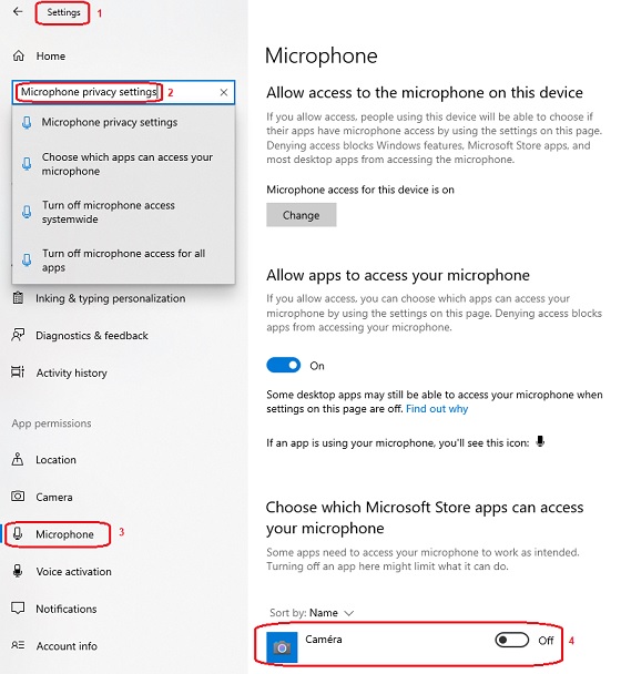 Windows microphone privacy settings